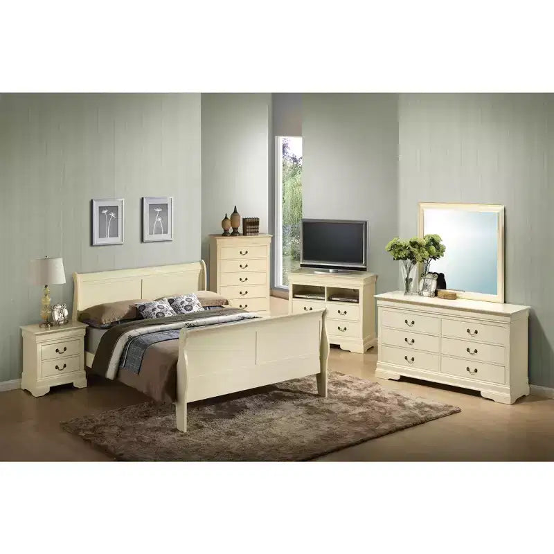Louis Philippe King Sleigh Wood Bed | High Footboard | 450 lb Capacity