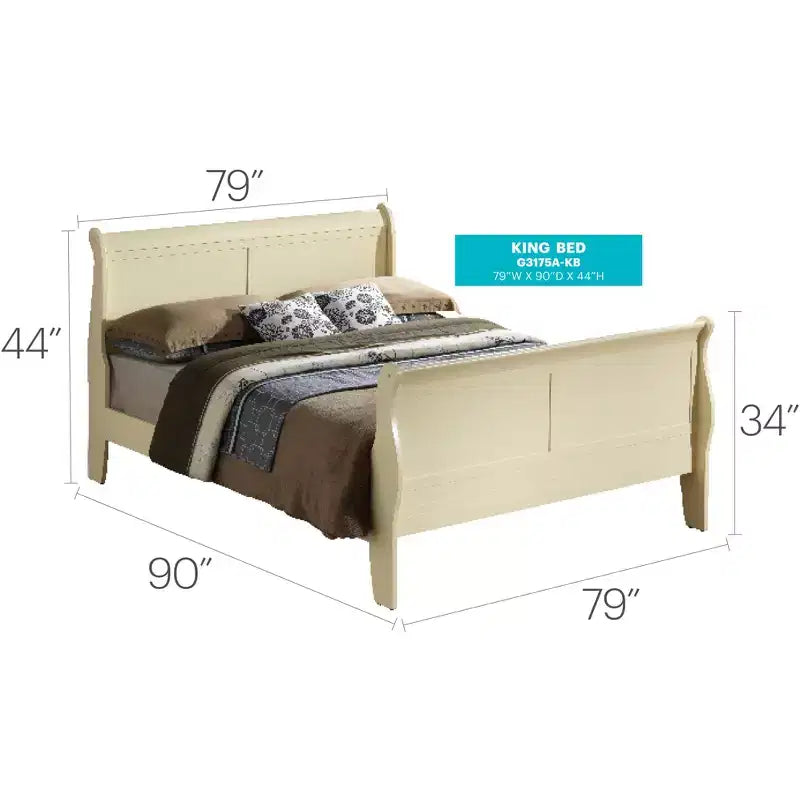 Louis Philippe King Sleigh Wood Bed | High Footboard | 450 lb Capacity