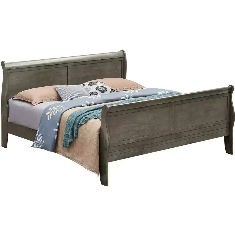 Louis Philippe King Sleigh Wood Bed | High Footboard | 450 lb Capacity