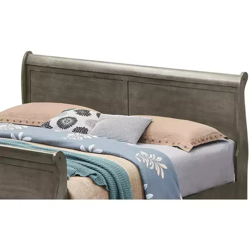 Louis Philippe King Sleigh Wood Bed | High Footboard | 450 lb Capacity