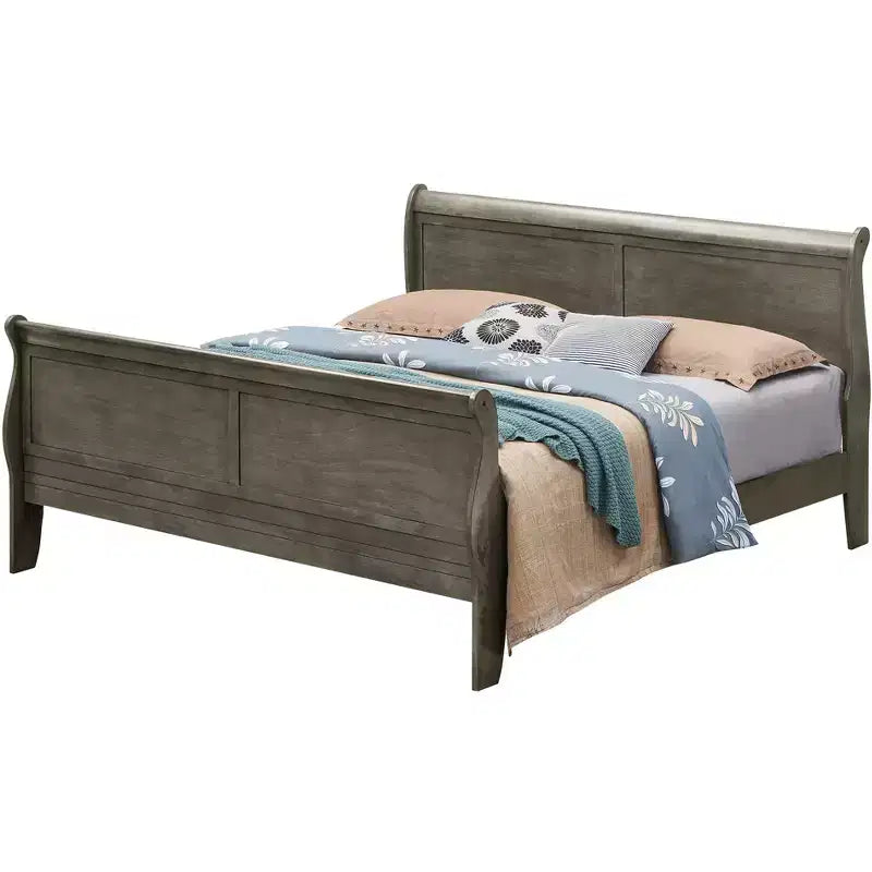 Louis Philippe King Sleigh Wood Bed | High Footboard | 450 lb Capacity
