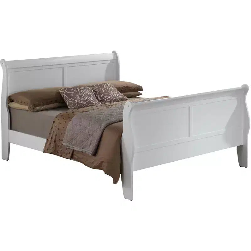Louis Philippe King Sleigh Wood Bed | High Footboard | 450 lb Capacity