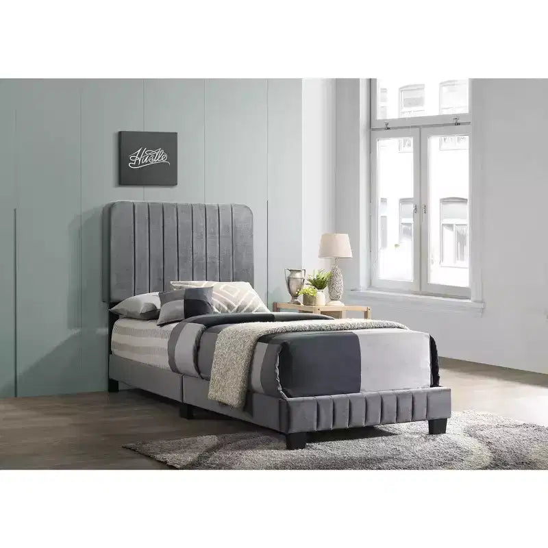 Velvet Channel Tufted Twin Panel Bed | 175 lb Capacity | Box Spring Required
