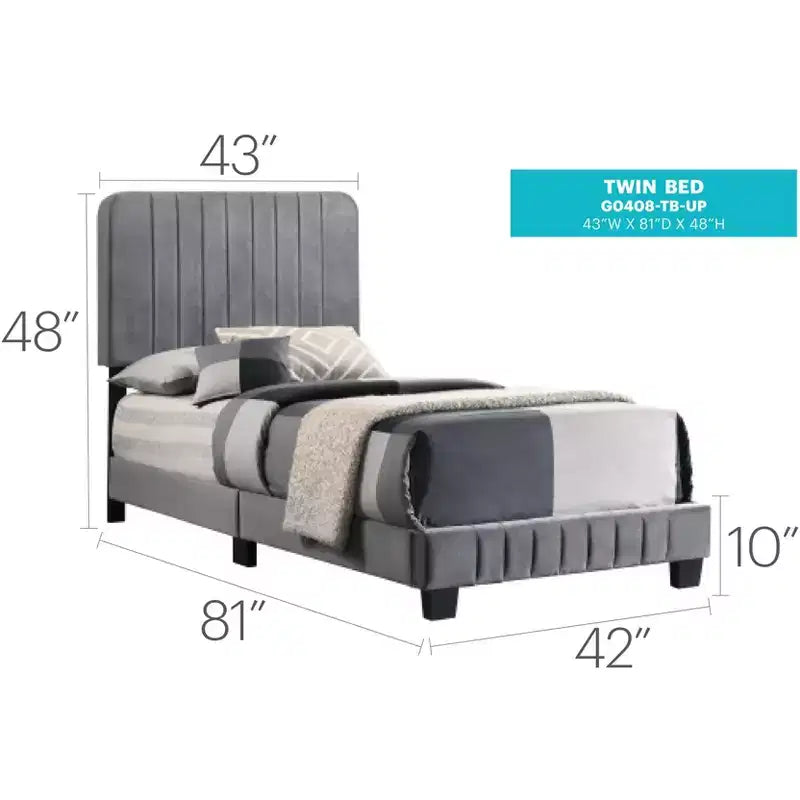 Velvet Channel Tufted Twin Panel Bed | 175 lb Capacity | Box Spring Required