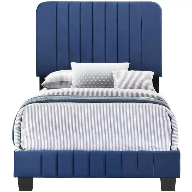 Velvet Channel Tufted Twin Panel Bed | 175 lb Capacity | Box Spring Required