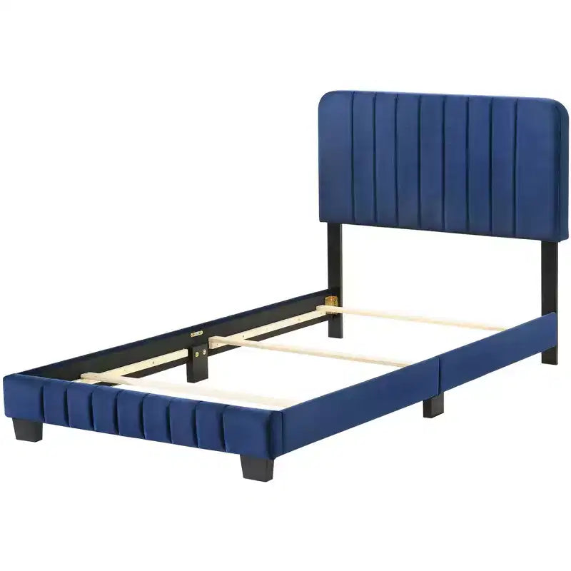 Velvet Channel Tufted Twin Panel Bed | 175 lb Capacity | Box Spring Required