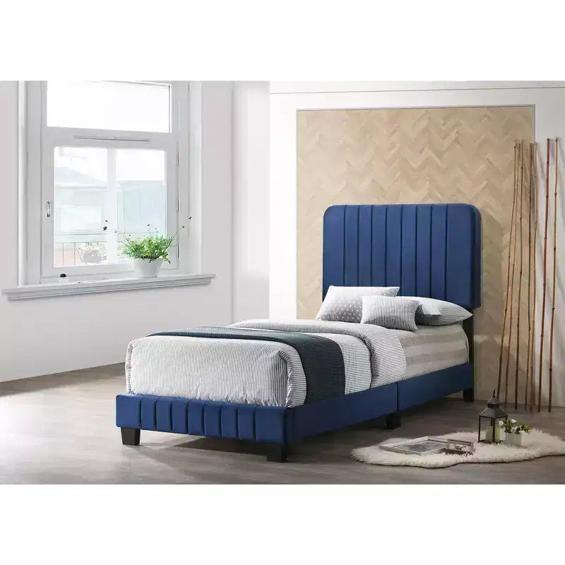 Velvet Channel Tufted Twin Panel Bed | 175 lb Capacity | Box Spring Required