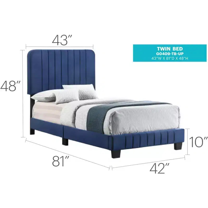 Velvet Channel Tufted Twin Panel Bed | 175 lb Capacity | Box Spring Required