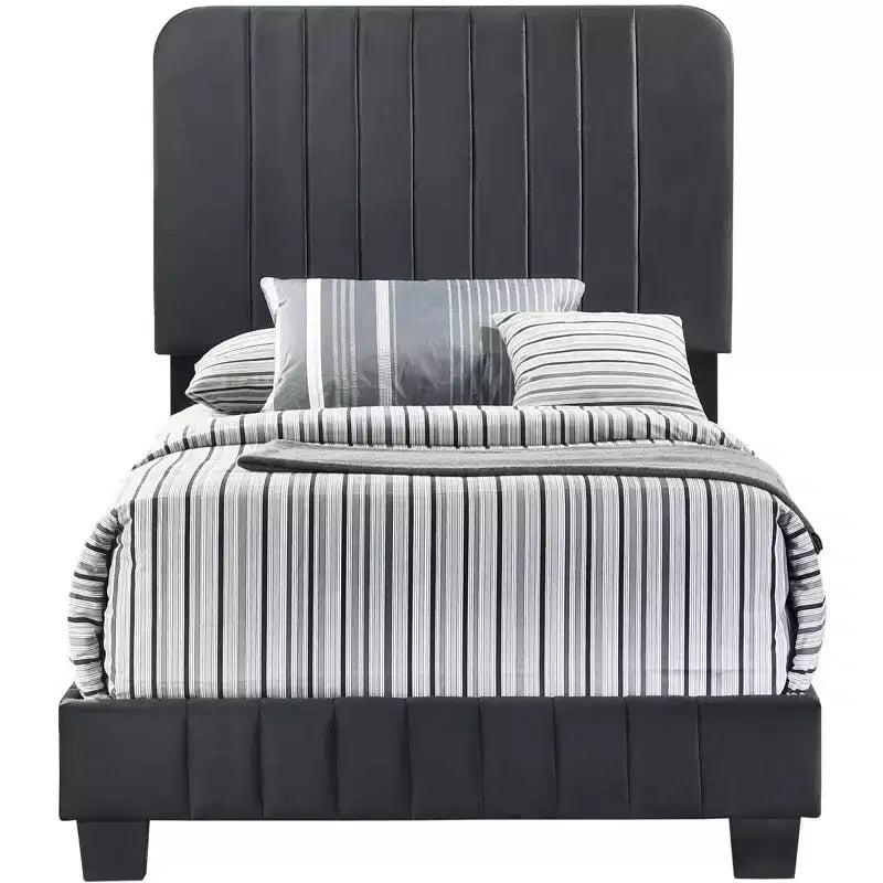 Velvet Channel Tufted Twin Panel Bed | 175 lb Capacity | Box Spring Required