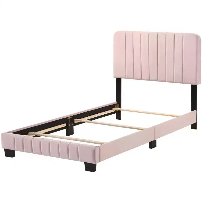 Velvet Channel Tufted Twin Panel Bed | 175 lb Capacity | Box Spring Required