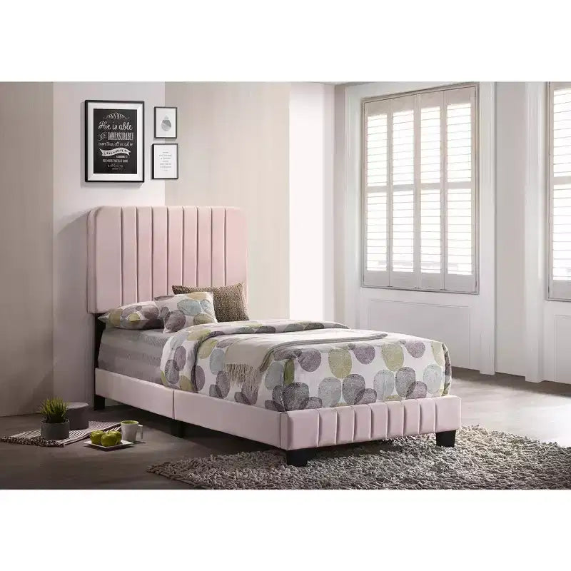 Velvet Channel Tufted Twin Panel Bed | 175 lb Capacity | Box Spring Required
