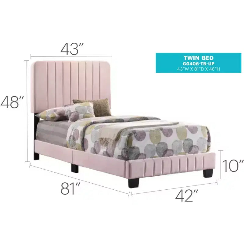 Velvet Channel Tufted Twin Panel Bed | 175 lb Capacity | Box Spring Required
