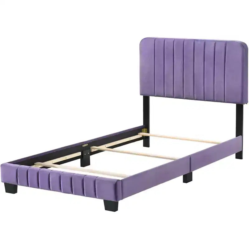 Velvet Channel Tufted Twin Panel Bed | 175 lb Capacity | Box Spring Required