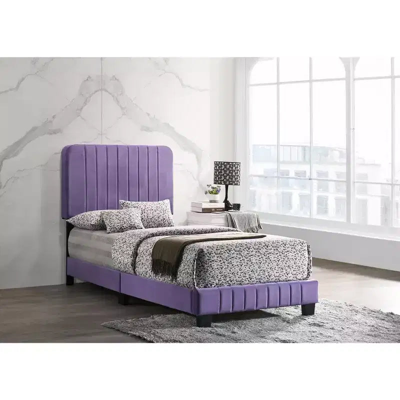 Velvet Channel Tufted Twin Panel Bed | 175 lb Capacity | Box Spring Required