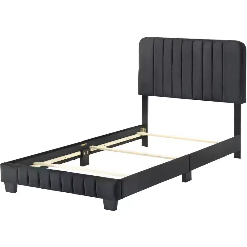 Velvet Channel Tufted Twin Panel Bed | 175 lb Capacity | Box Spring Required