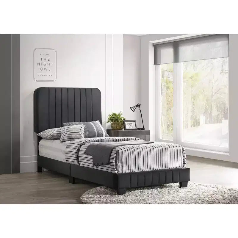 Velvet Channel Tufted Twin Panel Bed | 175 lb Capacity | Box Spring Required