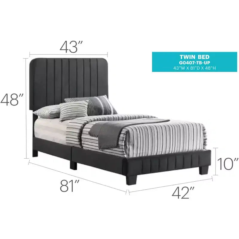 Velvet Channel Tufted Twin Panel Bed | 175 lb Capacity | Box Spring Required