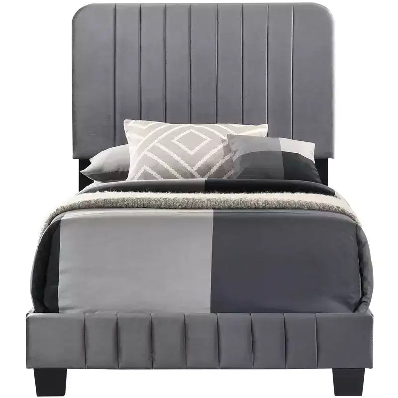 Velvet Channel Tufted Twin Panel Bed | 175 lb Capacity | Box Spring Required