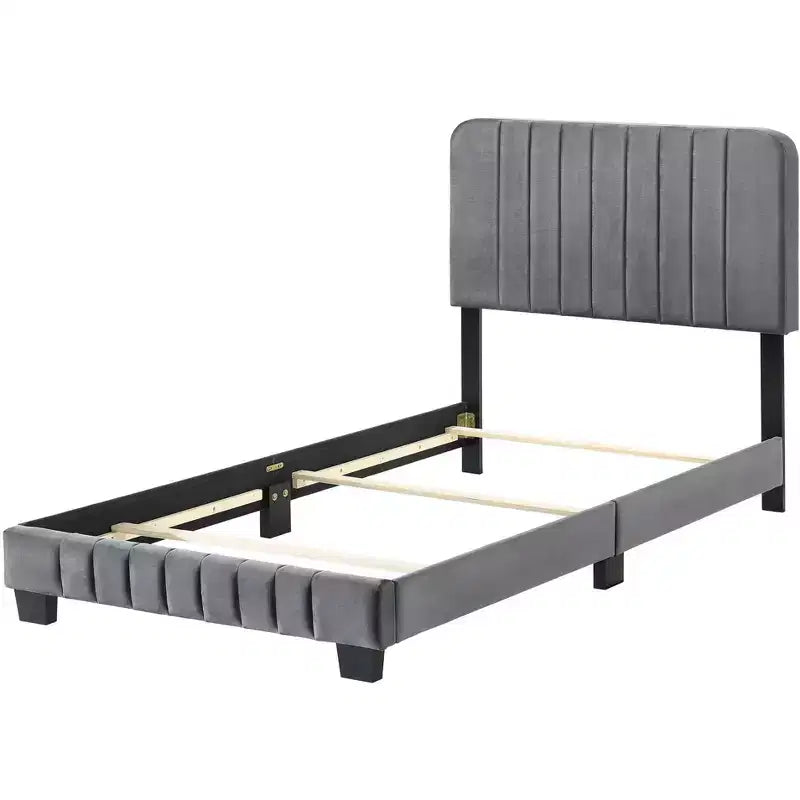 Velvet Channel Tufted Twin Panel Bed | 175 lb Capacity | Box Spring Required