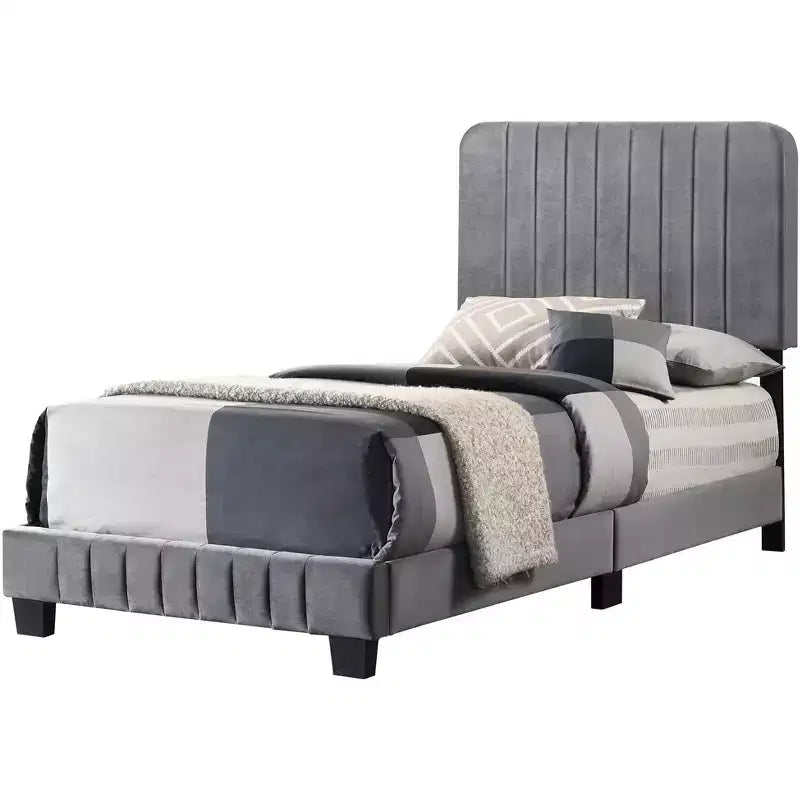 Velvet Channel Tufted Twin Panel Bed | 175 lb Capacity | Box Spring Required
