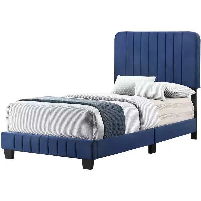 Velvet Channel Tufted Twin Panel Bed | 175 lb Capacity | Box Spring Required