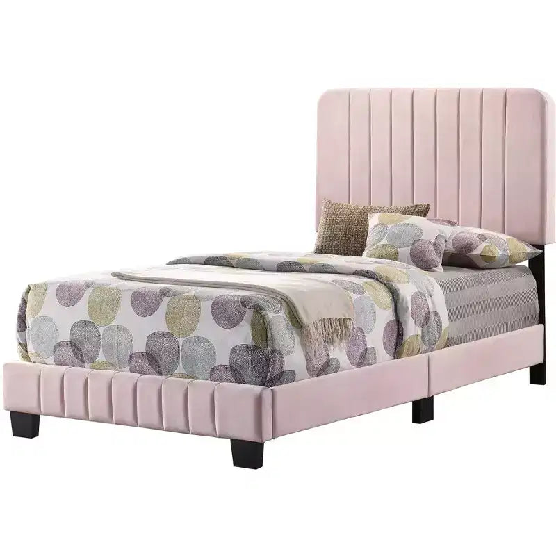 Velvet Channel Tufted Twin Panel Bed | 175 lb Capacity | Box Spring Required