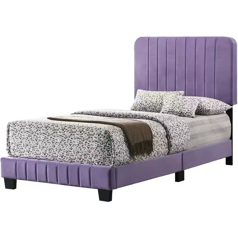 Velvet Channel Tufted Twin Panel Bed | 175 lb Capacity | Box Spring Required