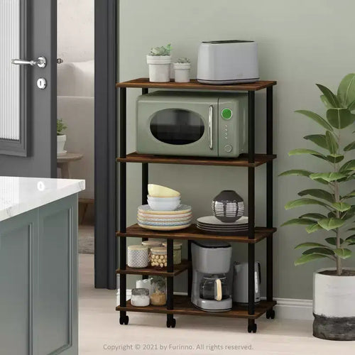 Étagère de cuisine à 4 niveaux pour four à micro-ondes | Pin ambre | 117 cm (46 po) de hauteur