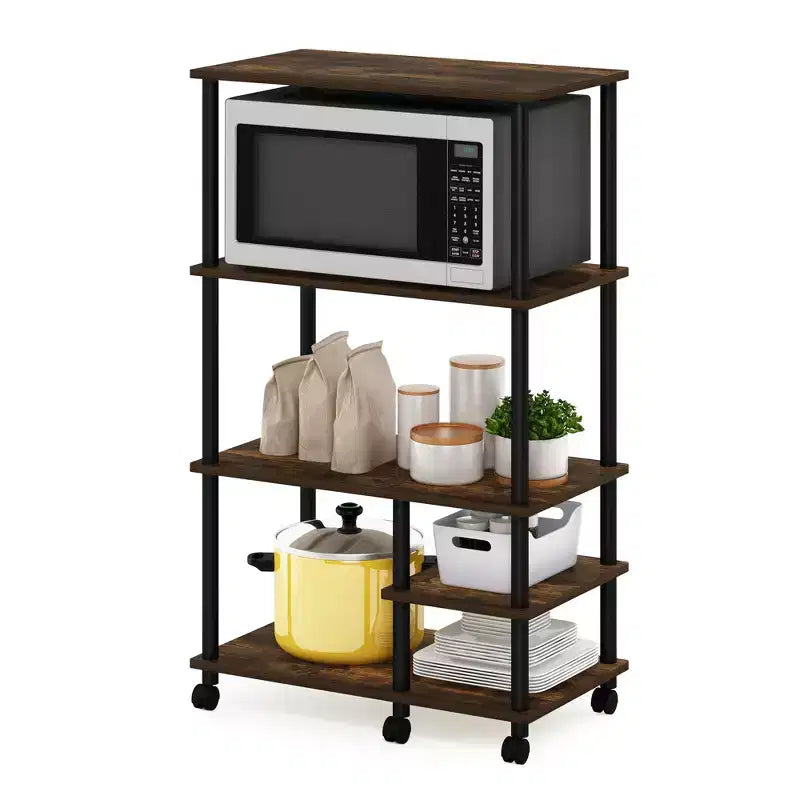 4-Tier Kitchen Baker's Rack Microwave Storage Cart | Amber Pine | 46"H