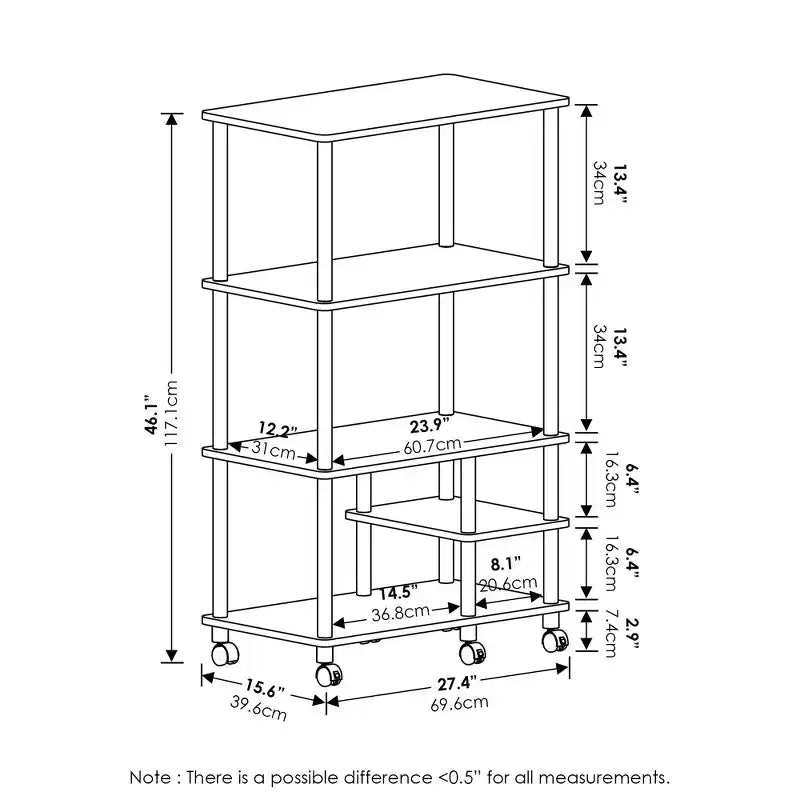 4-Tier Kitchen Baker's Rack Microwave Storage Cart | Amber Pine | 46"H