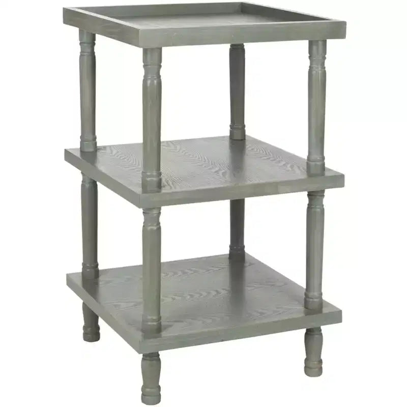 3-Tier Elm Accent Side Table | 16" Square | Traditional Style | Ash Grey