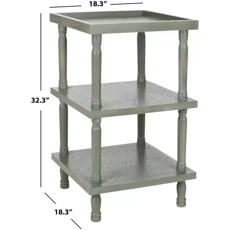 3-Tier Elm Accent Side Table | 16" Square | Traditional Style | Ash Grey