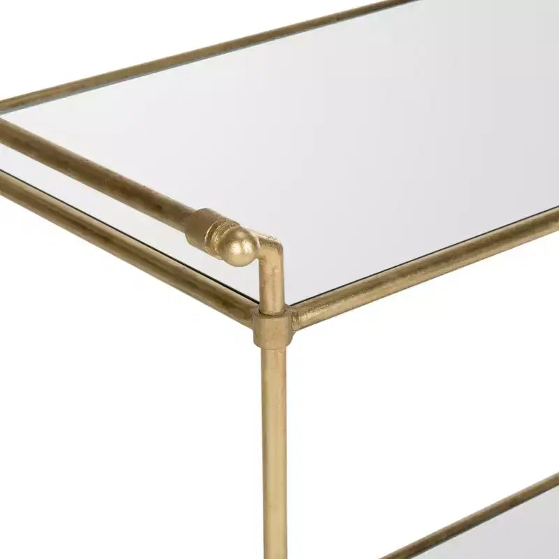 Gold & Mirror Bar Cart | 2-Tier Iron Frame with Wheels | 31"W