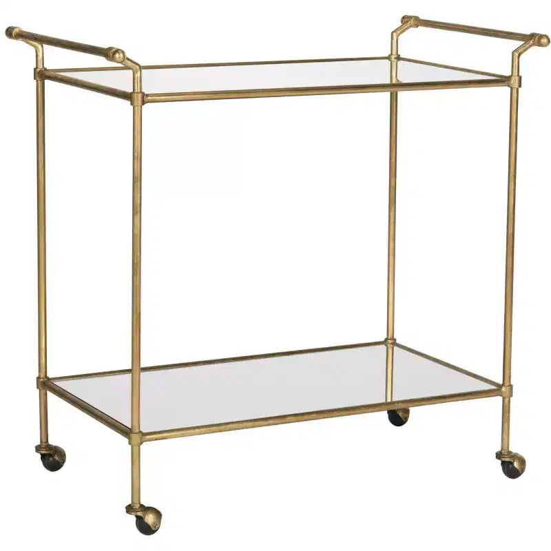 Gold & Mirror Bar Cart | 2-Tier Iron Frame with Wheels | 31"W