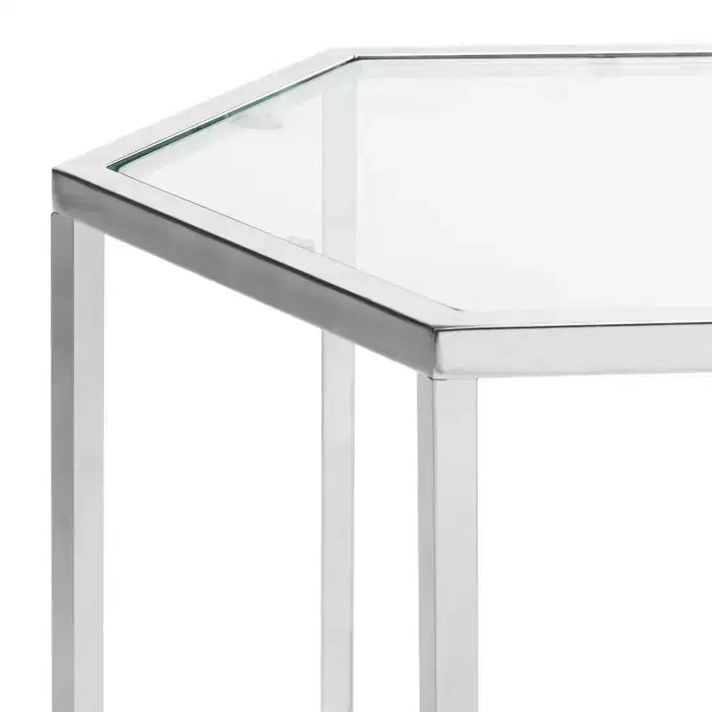 Hexagon Chrome & Glass End Table | 19.3"H | Contemporary | 15 lb Capacity