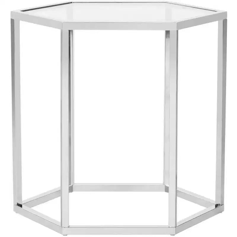 Hexagon Chrome & Glass End Table | 19.3"H | Contemporary | 15 lb Capacity