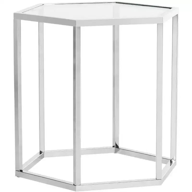 Hexagon Chrome & Glass End Table | 19.3"H | Contemporary | 15 lb Capacity