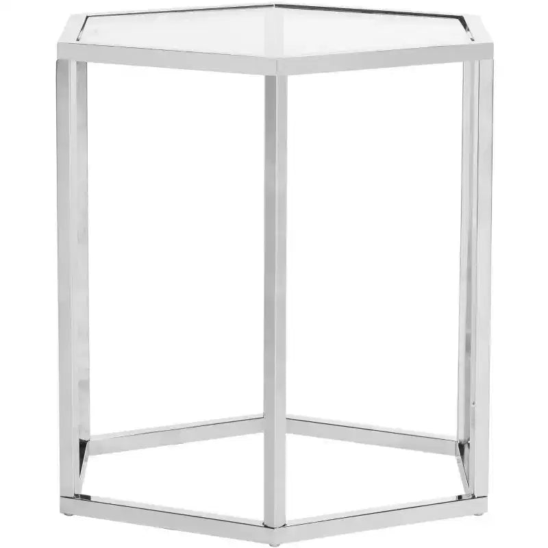 Hexagon Chrome & Glass End Table | 19.3"H | Contemporary | 15 lb Capacity