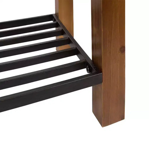 Banc d'entrée rectangulaire en bois de 91 cm | Marron rustique | Étagère en fer en dessous
