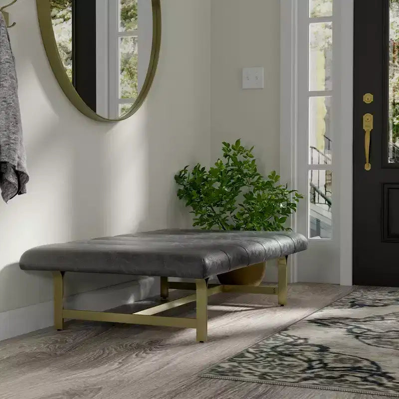 Upholstered Vegan Leather Coffee Table | 52" | Metal Base | 500 lb Capacity