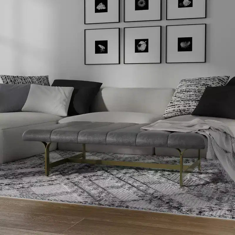 Upholstered Vegan Leather Coffee Table | 52" | Metal Base | 500 lb Capacity