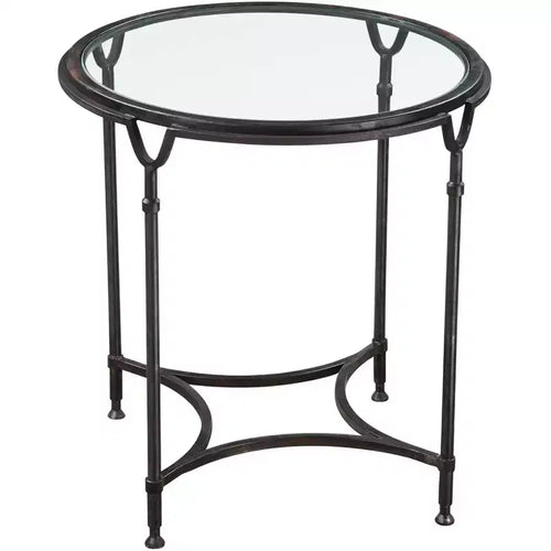 Uttermost Modern Steel Round Accent Side End Table 24 1/2 Wide Aged Black Clear Glass Tabletop for Living Room Bedroom Entryway