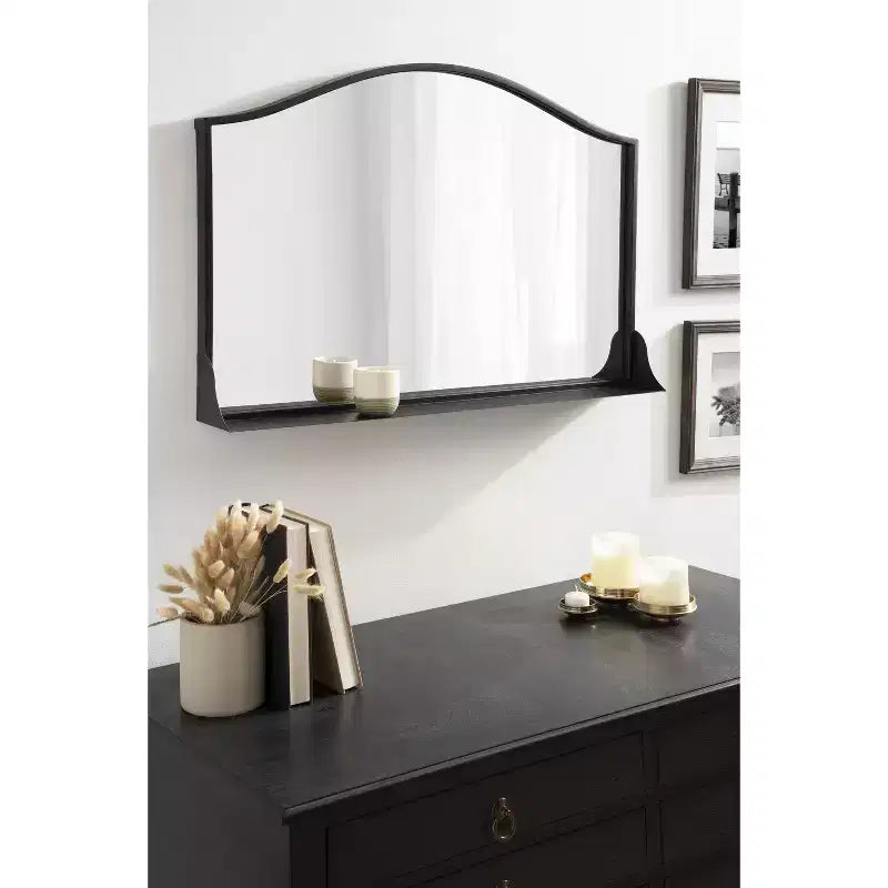 Scalloped Arch Wall Mirror with Display Shelf | Black Iron | 20"x30"