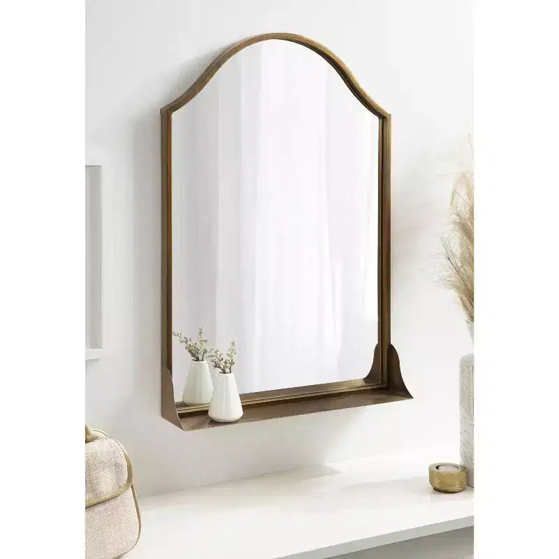 Scalloped Arch Wall Mirror with Display Shelf | Black Iron | 20"x30"
