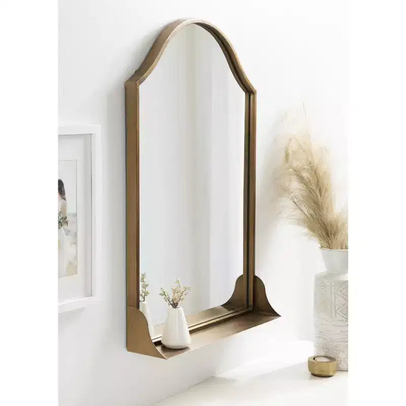 Scalloped Arch Wall Mirror with Display Shelf | Black Iron | 20"x30"