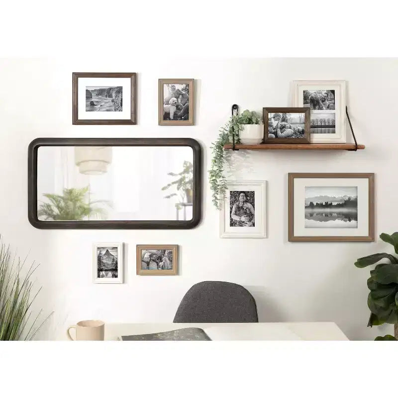 17"x32" Rectangular Birchwood Wall Mirror | Gray | Scandinavian Style