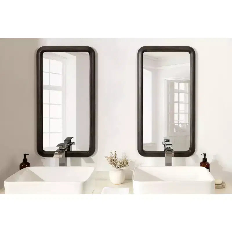 17"x32" Rectangular Birchwood Wall Mirror | Gray | Scandinavian Style