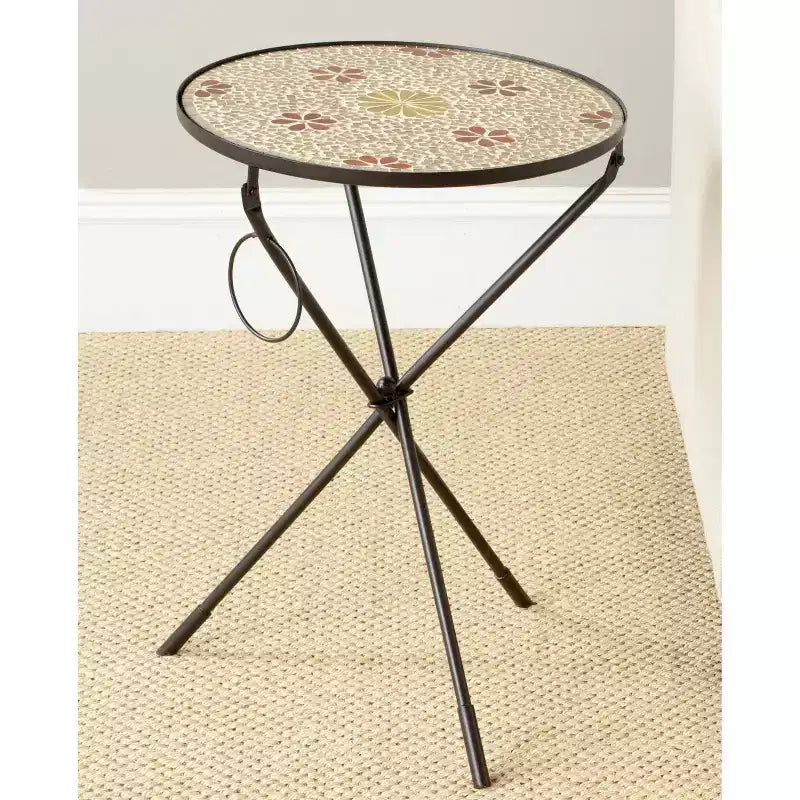 Round Iron Side Table | Gold & Black | Bohemian Style | 22.8" Tall