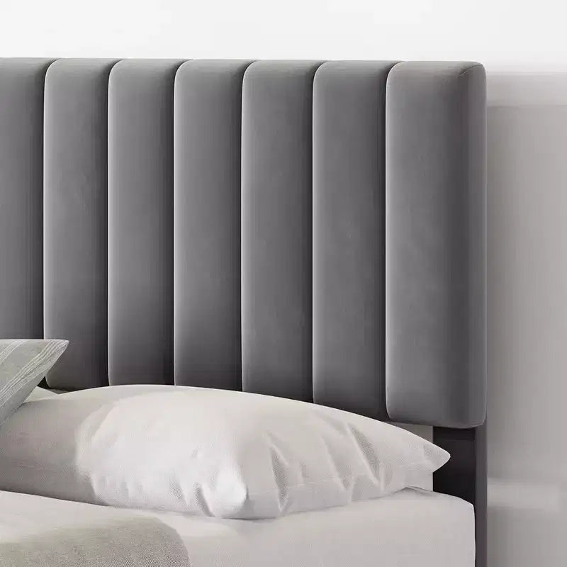 Modern Velvet Upholstered Bed Frame | 11" Tall | Adjustable Headboard | Gray