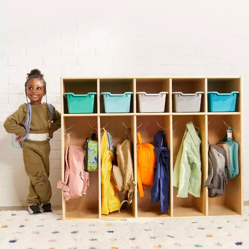 5-Section Kids Coat Locker with Cubby Storage | 45" Wide | Birch Plywood